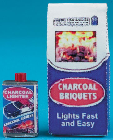 Dollhouse Miniature Charcoal Briquettes with Lighter Fluid